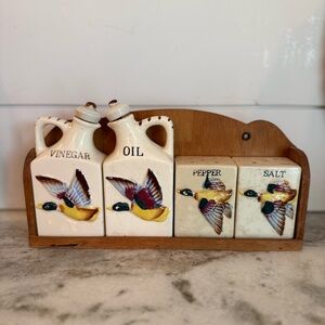 Vintage Duck Ceramic Oil and Vinegar, Salt and Pepper Set